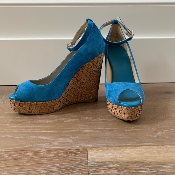 Jimmy Choo Shoes - Never Worn! Jimmy Choo Suede Peep Toe Wedges